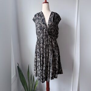 Maeve Black Dress with Cream Elephant Print Wrap Top Knee Length